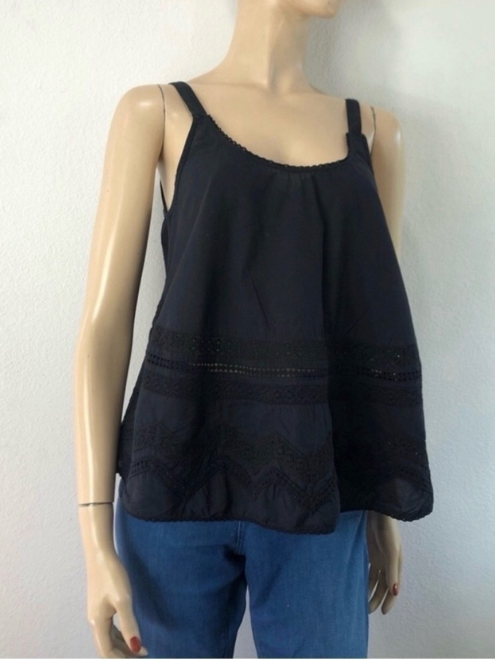 Tularosa Black Crochet-Trim Tank Camisole